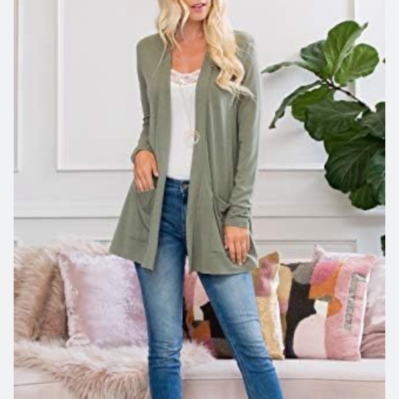 B my story Sweaters - Woman’s Olive Open Front Cardigan